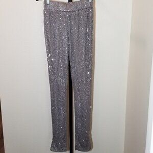 4th & Reckless Womens Petite Small Silver Sequin Pants Retro Party Club City NWT